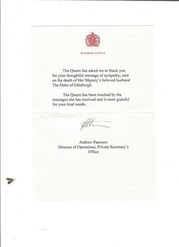  - Letter of Thanks from Buckingham Palace
